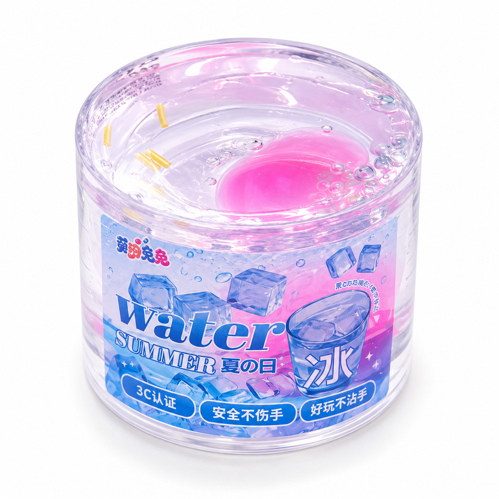 7AGAT Shopping transparent Ice Water Slime in a clear container with colorful packaging
