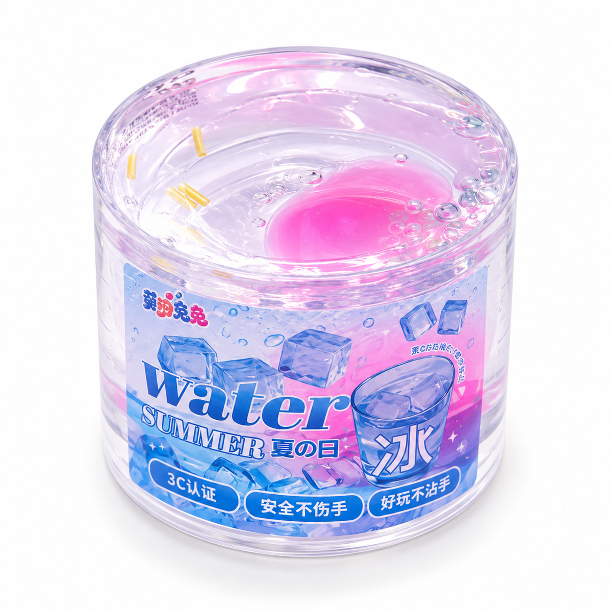 7AGAT Shopping transparent Ice Water Slime in a clear container with colorful packaging

