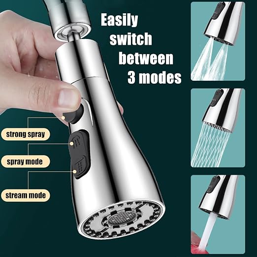 360° Swivel Faucet Aerator with 3 Water Flow Modes, Splash-Proof Tap Attachment for Kitchen & Bathroom