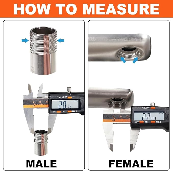 Measurement of male and female pipe threads using digital calipers.