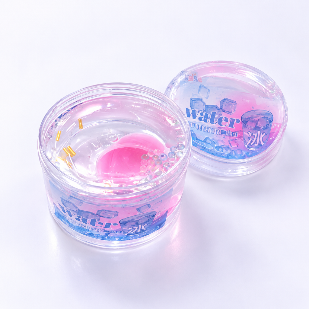 7AGAT Shopping clear pink Ice Water Slime showing two containers and jelly-like texture
