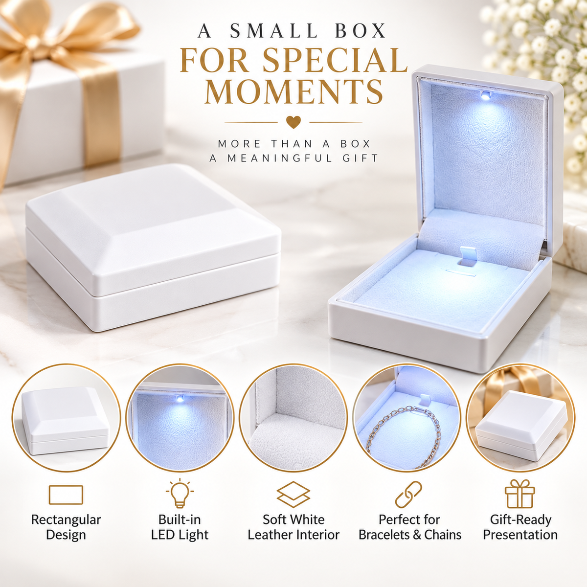 7AGAT Shopping LED jewelry gift box with necklace in romantic gift scene
