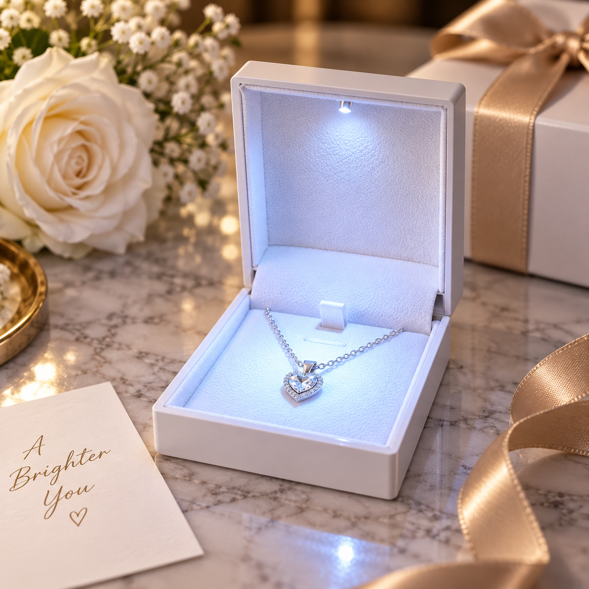 7AGAT Shopping white LED jewelry gift box held in hand with necklace