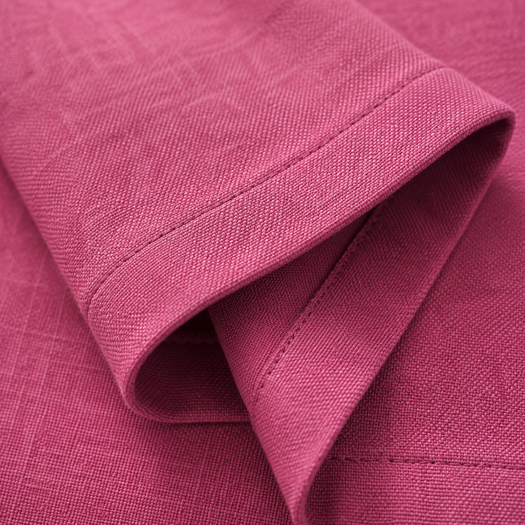 Close-up of pink fabric window curtain with metal grommet top from 7AGAT, suitable for bedroom and living room, measuring 140x140 cm.