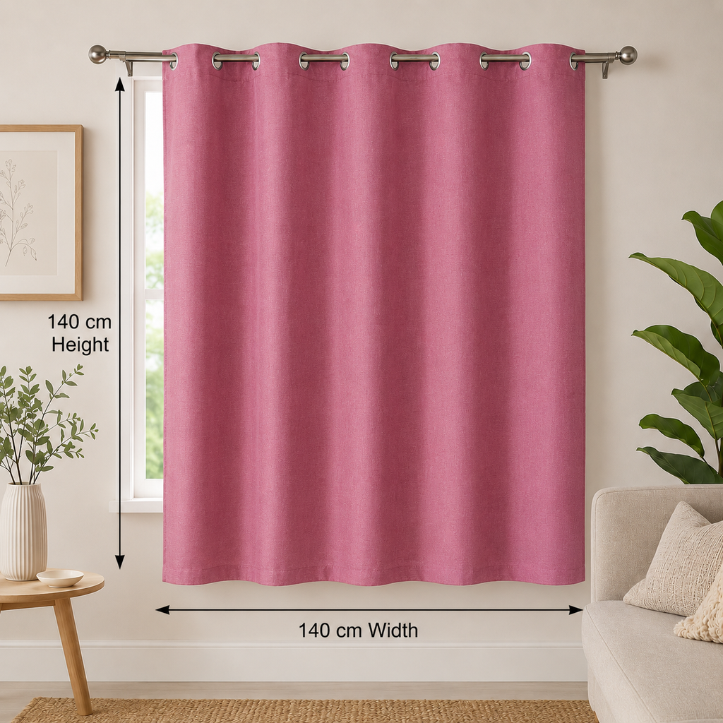 Pink window curtain with metal grommet top from 7AGAT, suitable for bedroom and living room, measuring 140x140 cm.