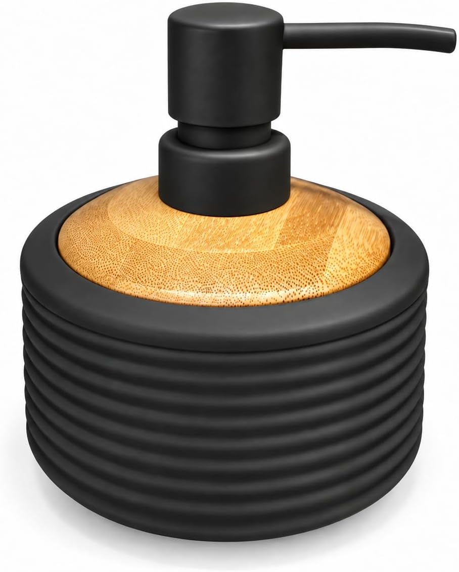 7AGAT Shopping black refillable soap dispenser with horizontal ribbed texture
