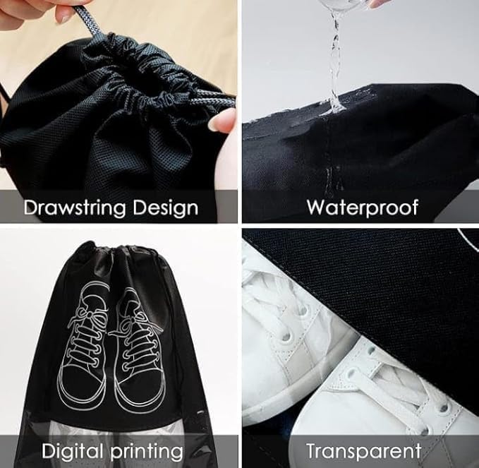 7AGAT Shopping multipurpose black shoe storage bags with drawstring design
