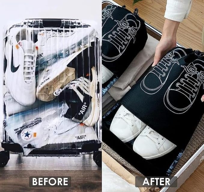 7AGAT Shopping shoe storage bags showing before and after closet organization
