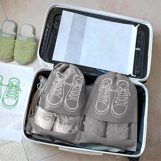 7AGAT Shopping black shoe storage bags with transparent windows organized inside a travel suitcase