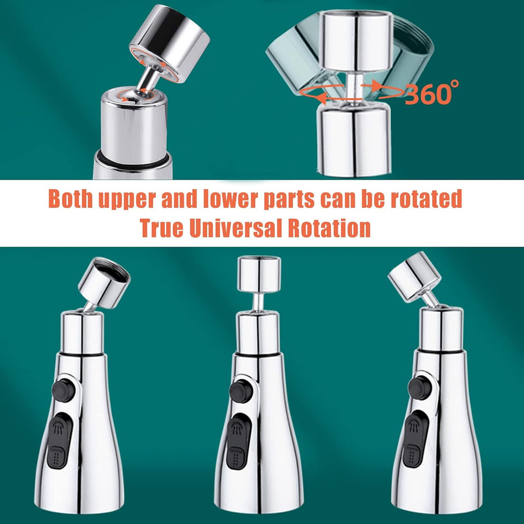 360° Swivel Faucet Aerator with 3 Water Flow Modes, Splash-Proof Tap Attachment for Kitchen & Bathroom