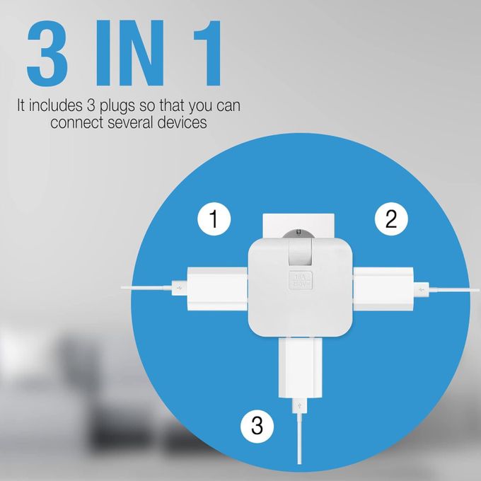 White 7AGAT 180-degree swivel socket converter for home, office, and travel; compact power adapter with adjustable socket angle.