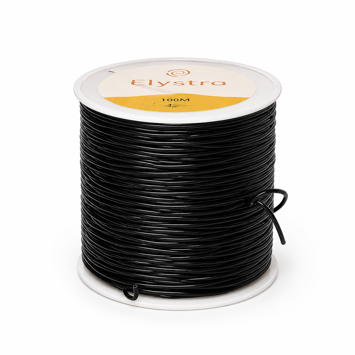 A spool of black Elystra 12 AWG 100M electrical wire on a clean white background.