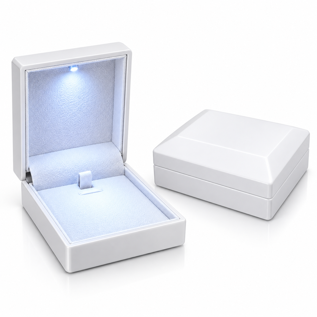 7AGAT Shopping white LED jewelry gift box open and closed view