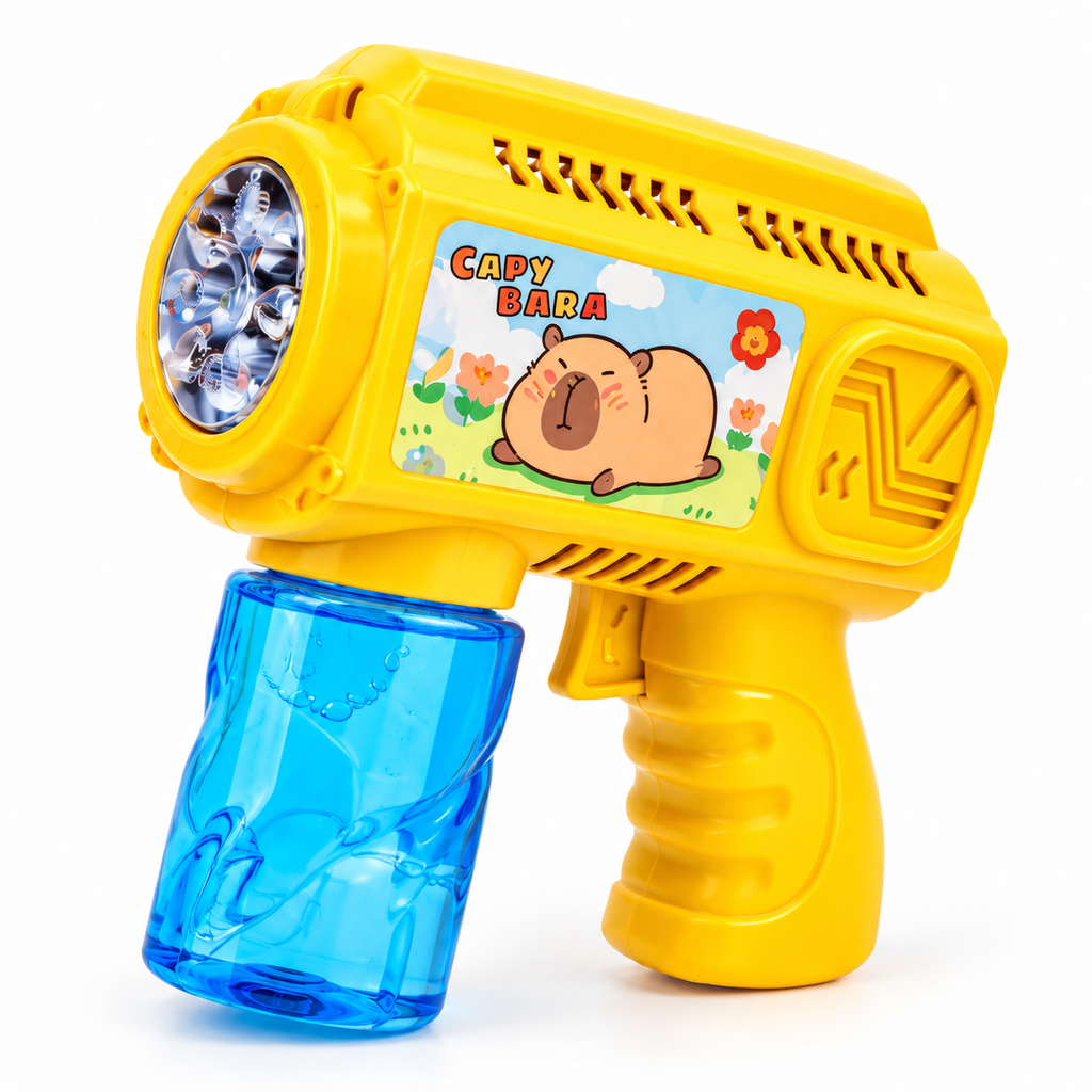 8-Hole Bubble Gun Toy with Colorful Cartoon Design & Detachable Bottle for Outdoor Play