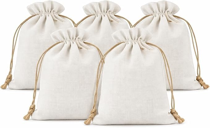 Small jute linen pouches with drawstring closure for jewelry packaging