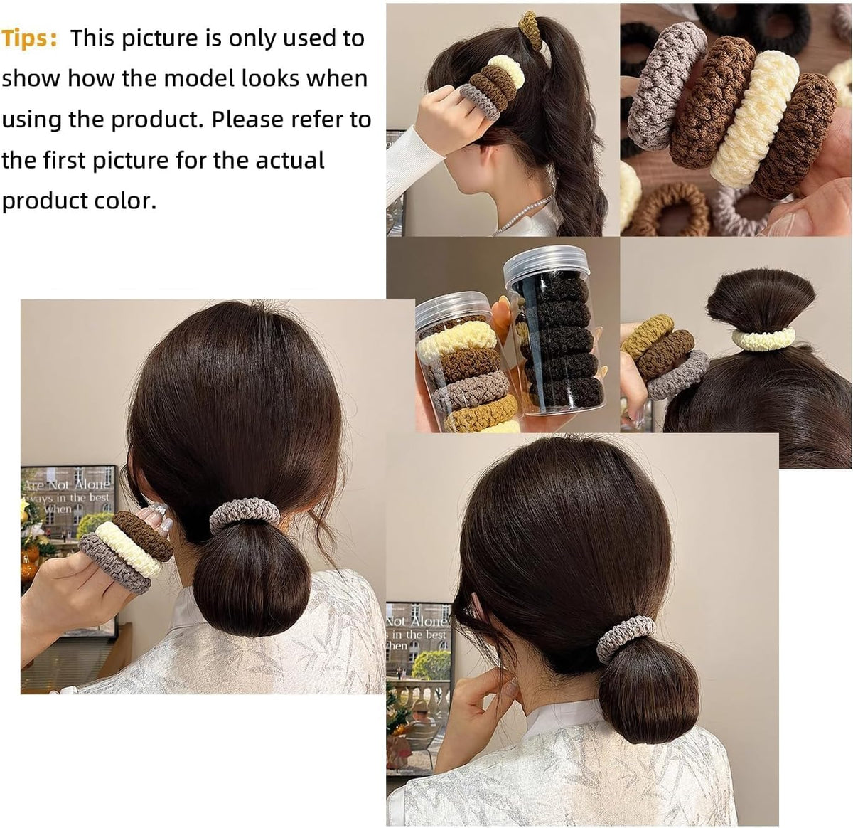 Six soft, thick no-damage hair ties by 7AGAT, seamless ponytail holders ideal for women and girls, elastic hair accessories.