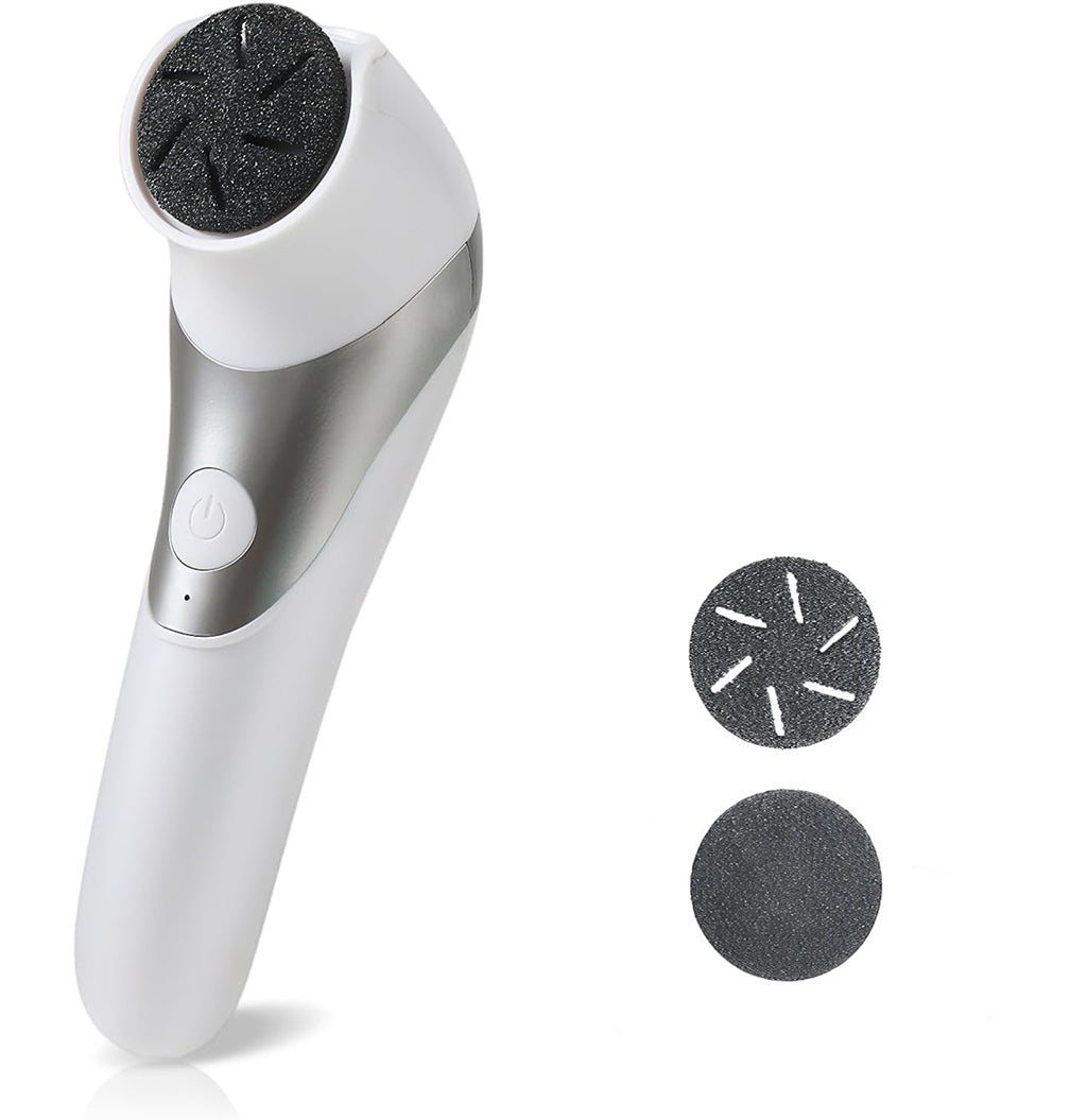 7AGAT electric foot grinder with 2 speeds, rechargeable callus remover for heel and sole skin care, white and silver design.