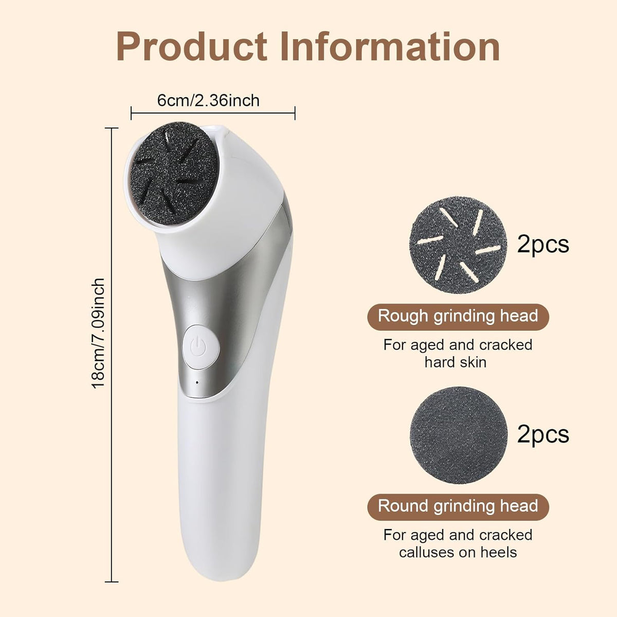 7AGAT electric foot grinder with 2 speeds, rechargeable callus remover for heel and sole skin care, white and silver.
