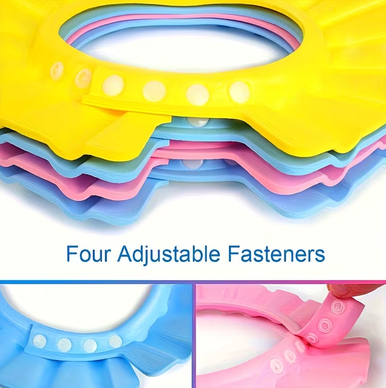 Adjustable kids shower cap by 7AGAT with ear protection, water-resistant EVA bath visor for safe hair washing.