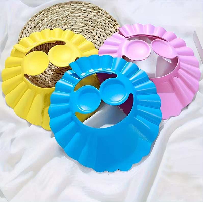 Adjustable kids' shower cap by 7AGAT with water-resistant EVA material and ear protection for baby hair washing.