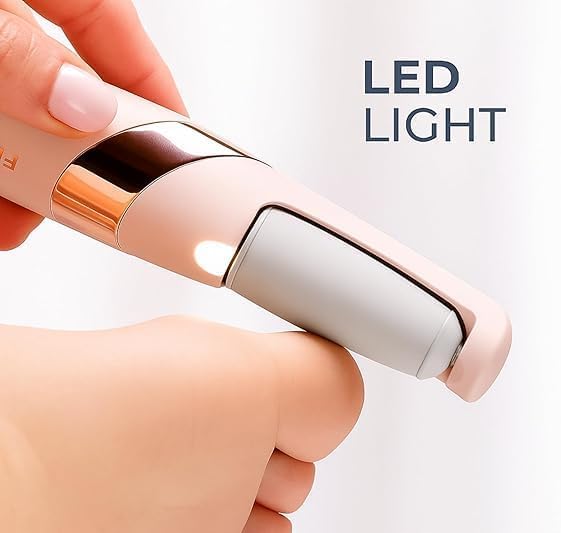 7AGAT USB rechargeable electric foot file with LED light, dual speeds for heel callus removal, portable skin care tool.