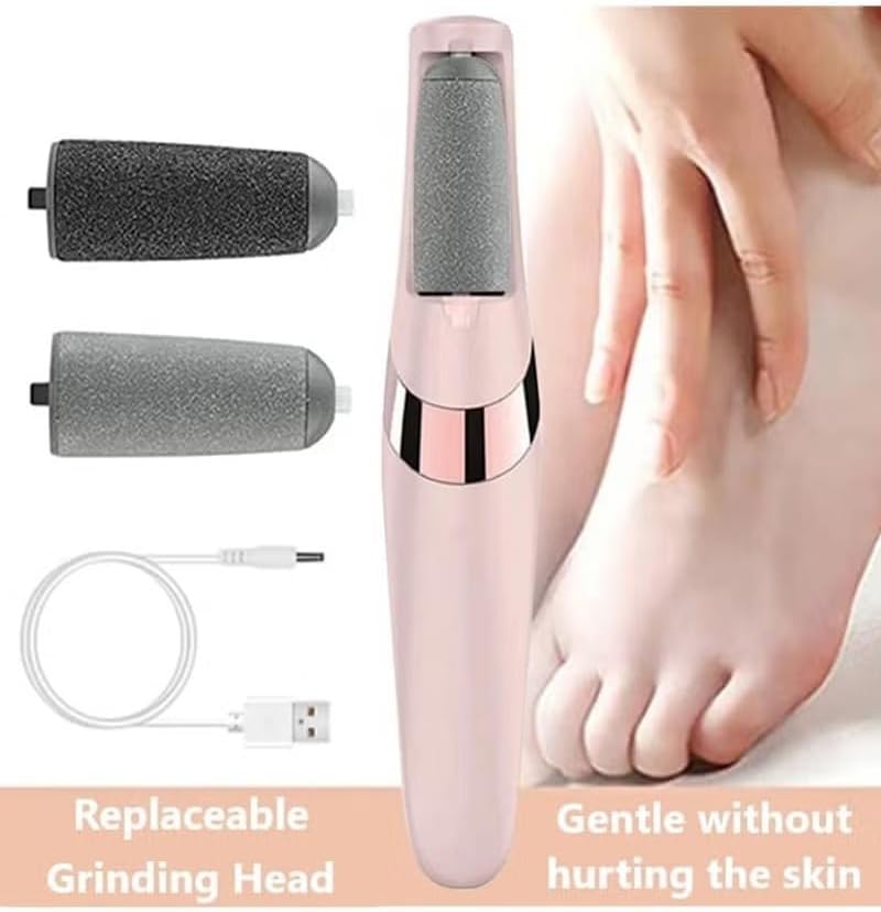 7AGAT USB rechargeable electric foot file with roller heads, dual speed for heel callus removal, compact skin care tool.