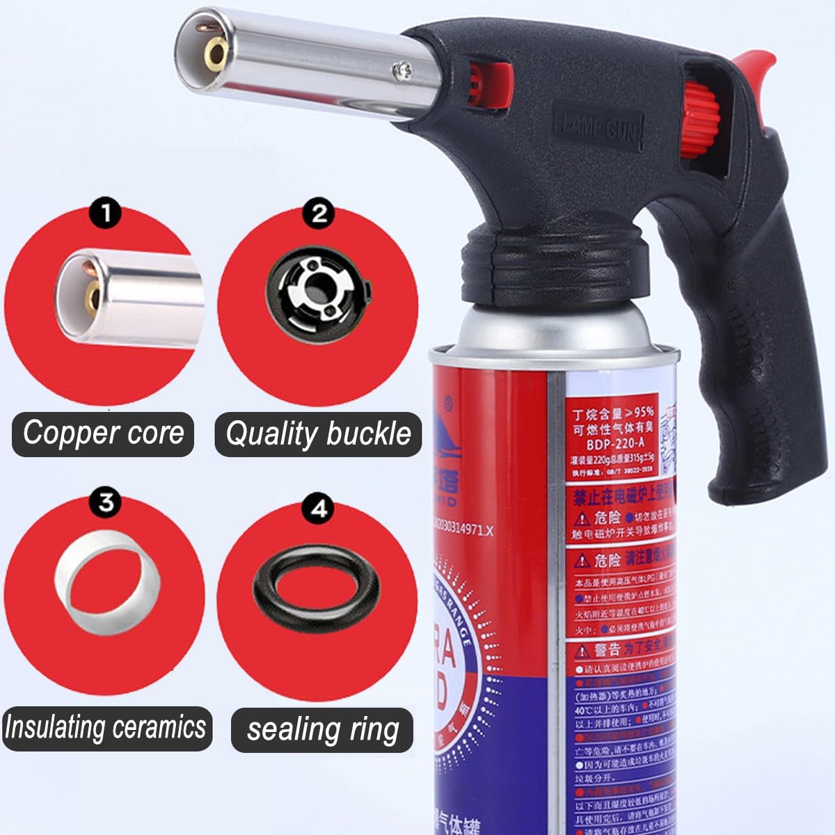 Portable 7AGAT gas torch with electronic ignition, ideal for kitchen, BBQ, dessert prep, and light craft projects.