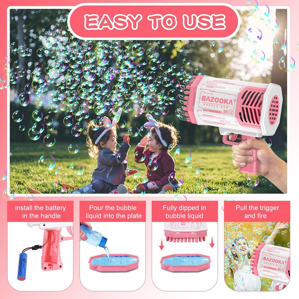 Electric Bazooka Bubble Gun with LED Lights & Multi-Hole Automatic Bubble Blower for Outdoor Play