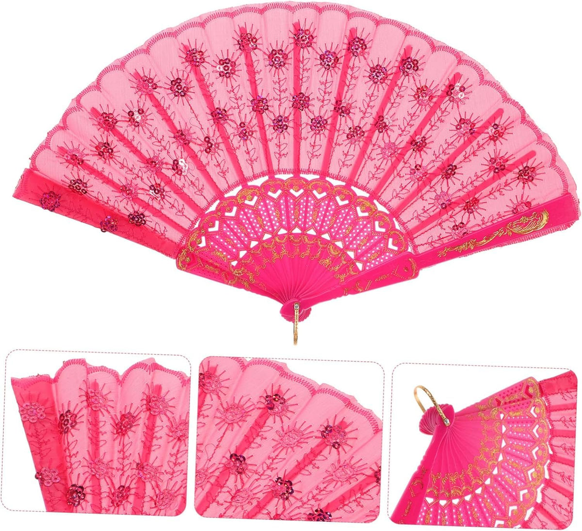 7AGAT classic silk handheld folding fan with elegant Chinese and Spanish design, perfect for weddings, parties, and home decor.