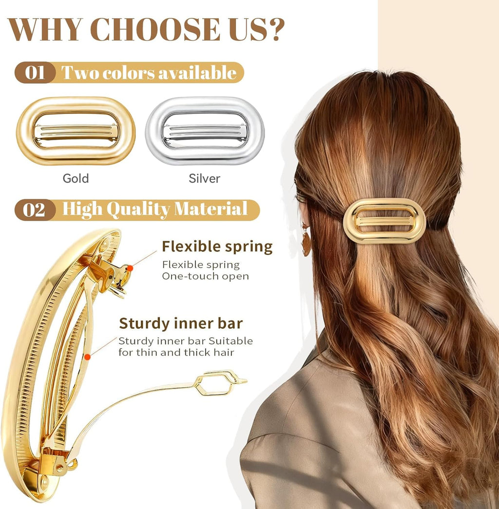 Pair of 7AGAT metal hair barrette clips for women and girls, elegant claw clips for daily wear, parties, and special occasions.