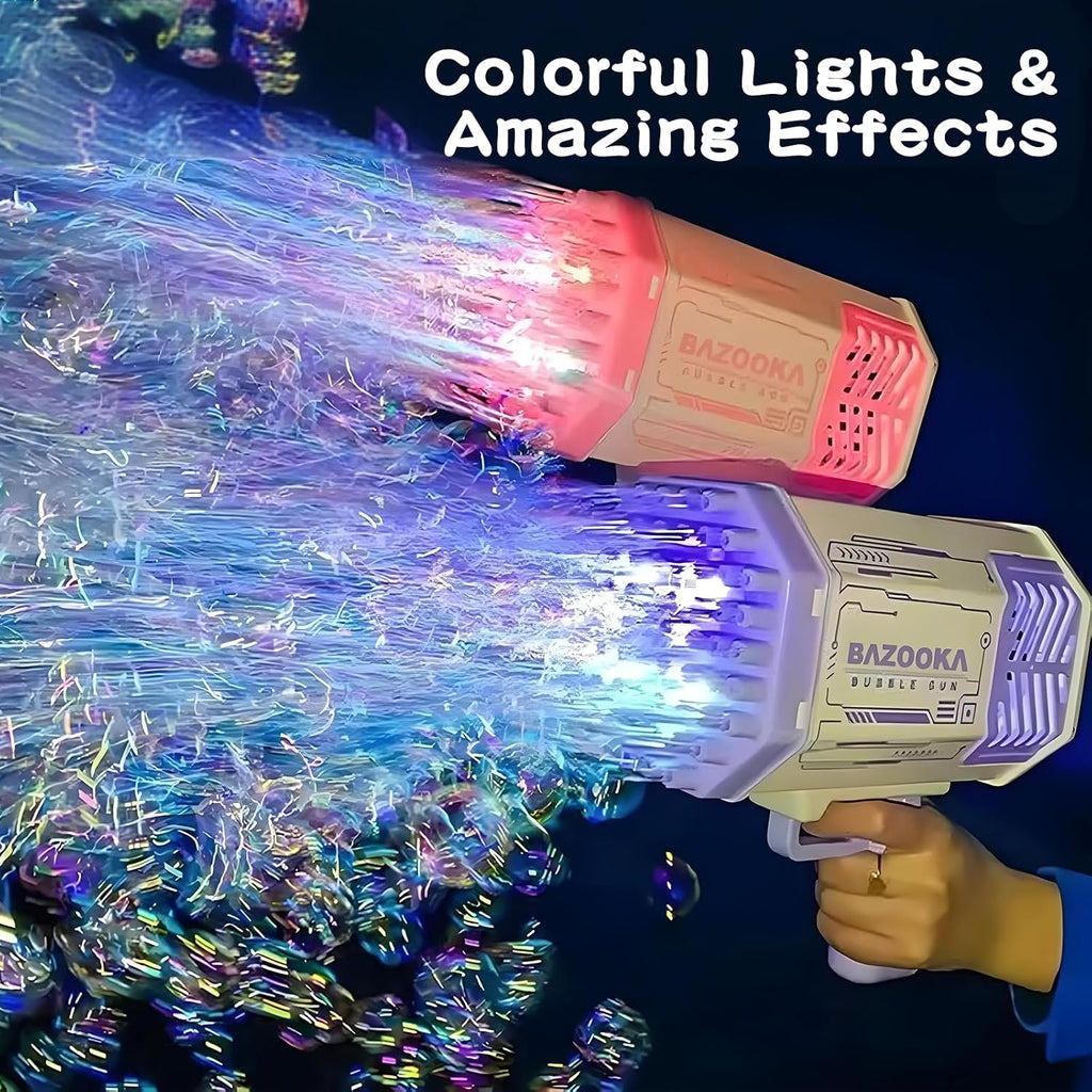 Electric Bazooka Bubble Gun with LED Lights & Multi-Hole Automatic Bubble Blower for Outdoor Play