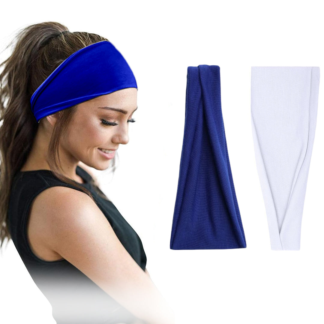 Pair of 7AGAT cotton headbands for women and men, 95% Egyptian cotton, wide, non-slip style in a pack of two.