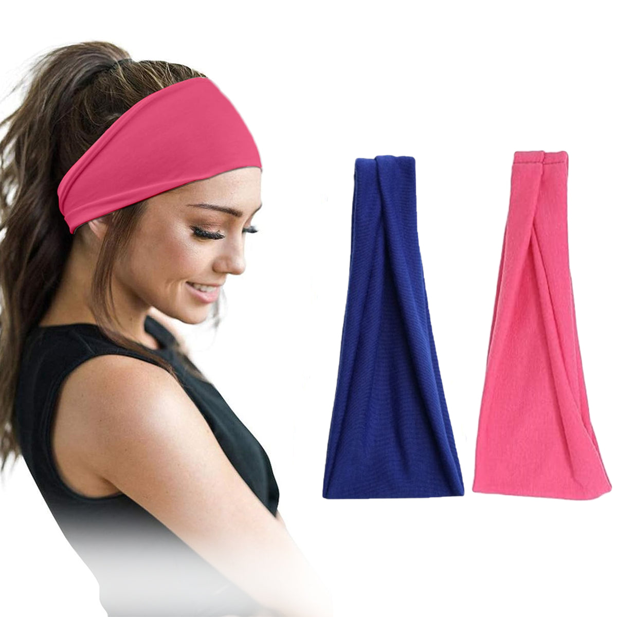 Pair of 7AGAT cotton headbands for women and men, wide, non-slip, made from 95% Egyptian cotton, in a pack of two.