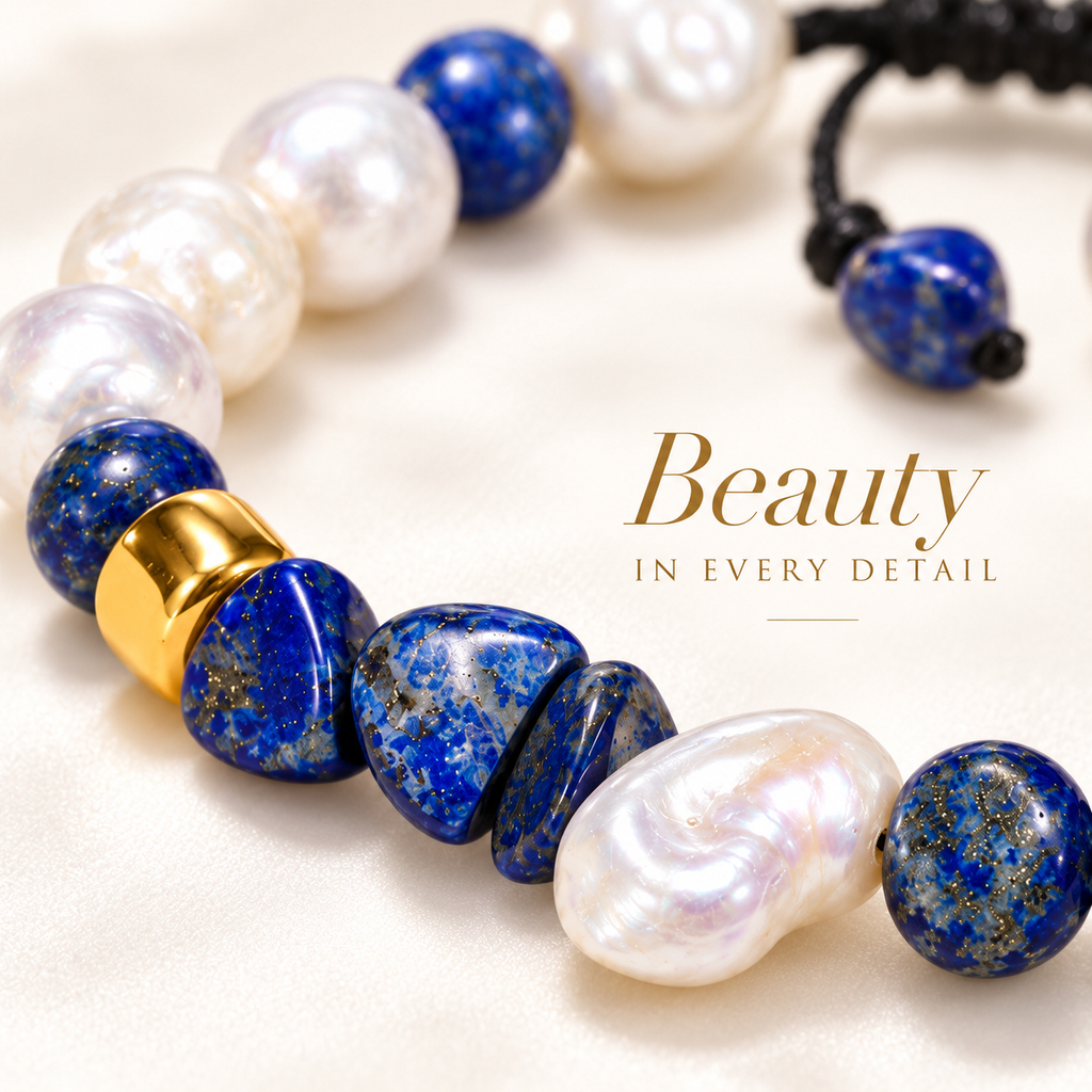 7agat_macro_view_of_white_cultured_pearl_polished_lapis_lazuli_stones_and_gold-tone_hematite_bracelet_details