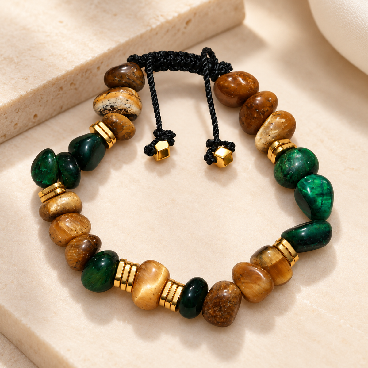 7agat green and camel Tiger Eye bracelet .