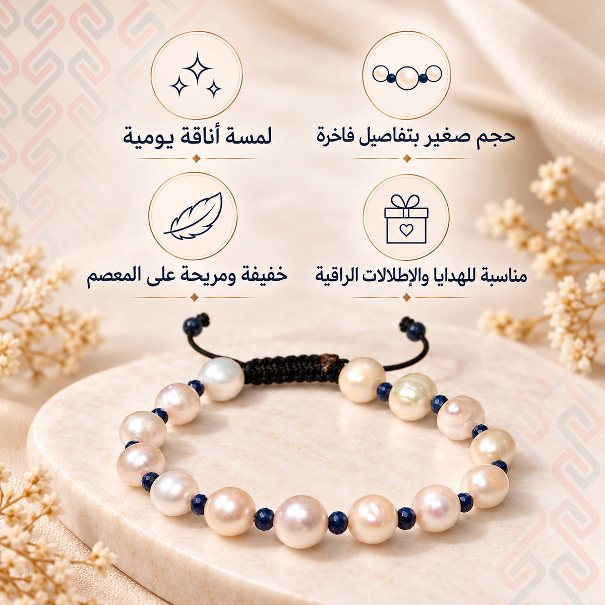 7AGAT Blue Sapphire and White Cultured Pearl Bracelet feature display highlighting its delicate bead arrangement, everyday styling and gift suitability.