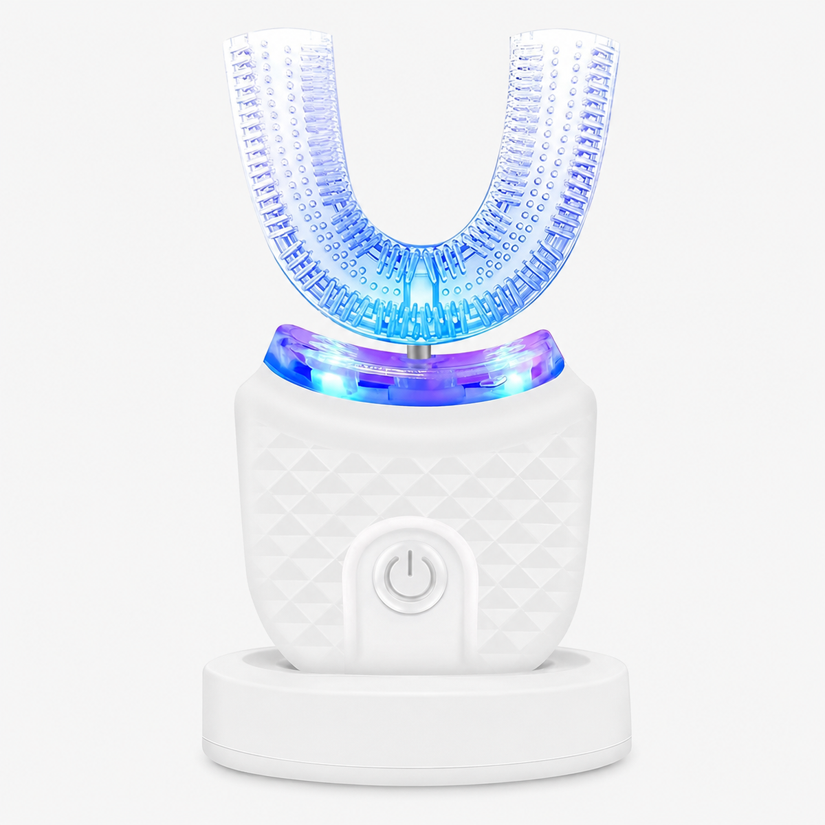 U-shaped electric toothbrush by 7AGAT with wireless charging base, designed for teeth whitening and dental care.