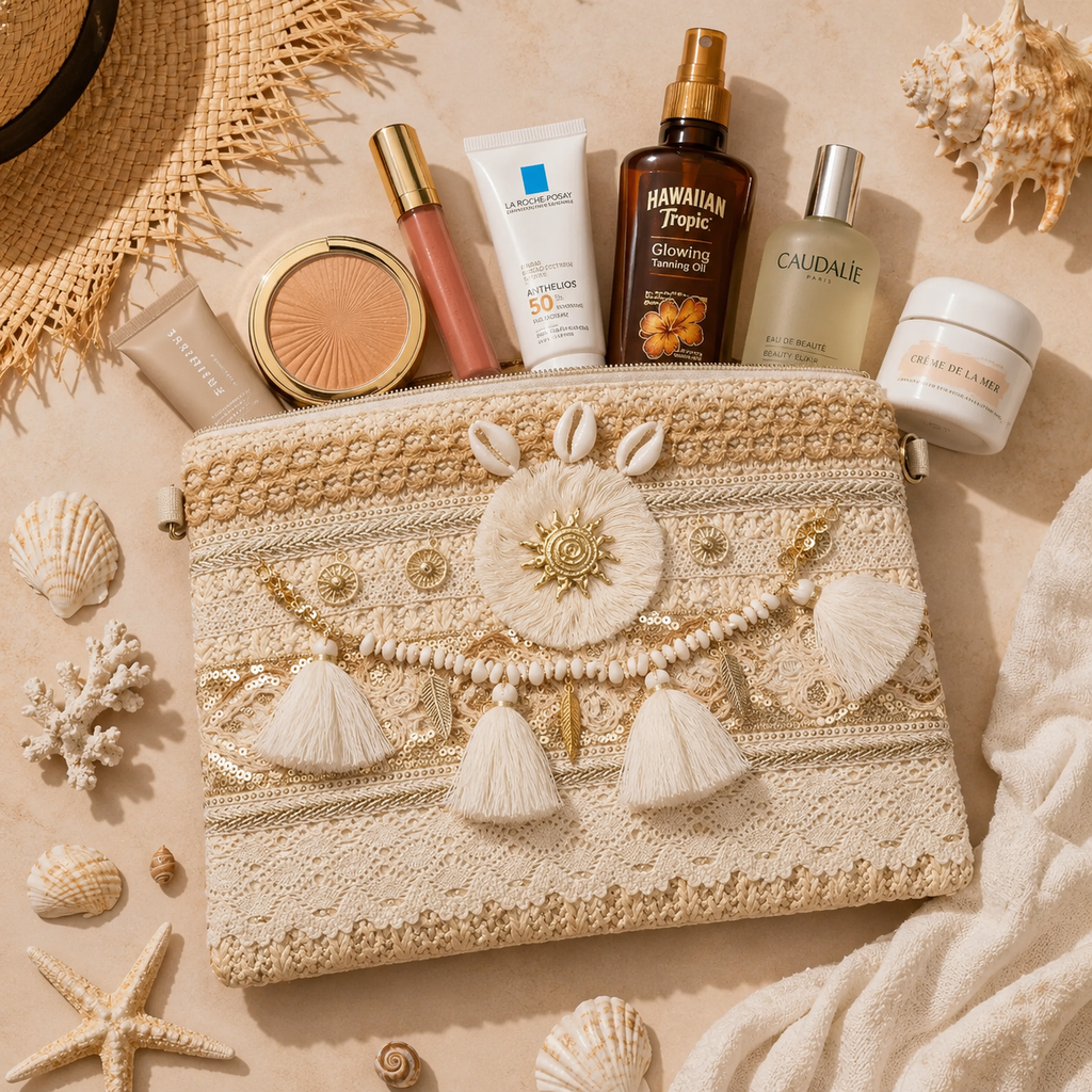Women’s handmade woven straw clutch bag with gold chain straps, stylish shoulder and hand carry handbag by 7AGAT.