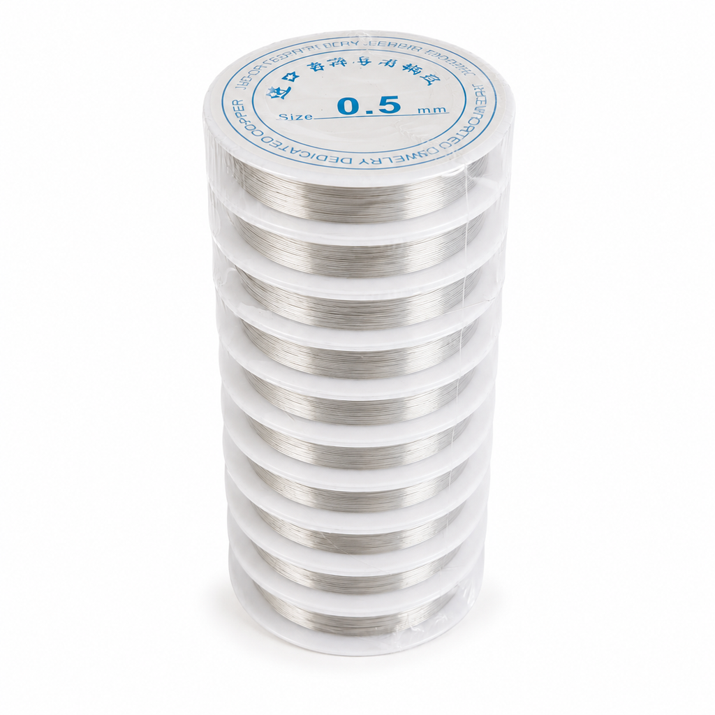 Ten spools of silver aluminum wire, 0.5mm, for jewelry making, beading, wrapping, and DIY crafts by 7AGAT.