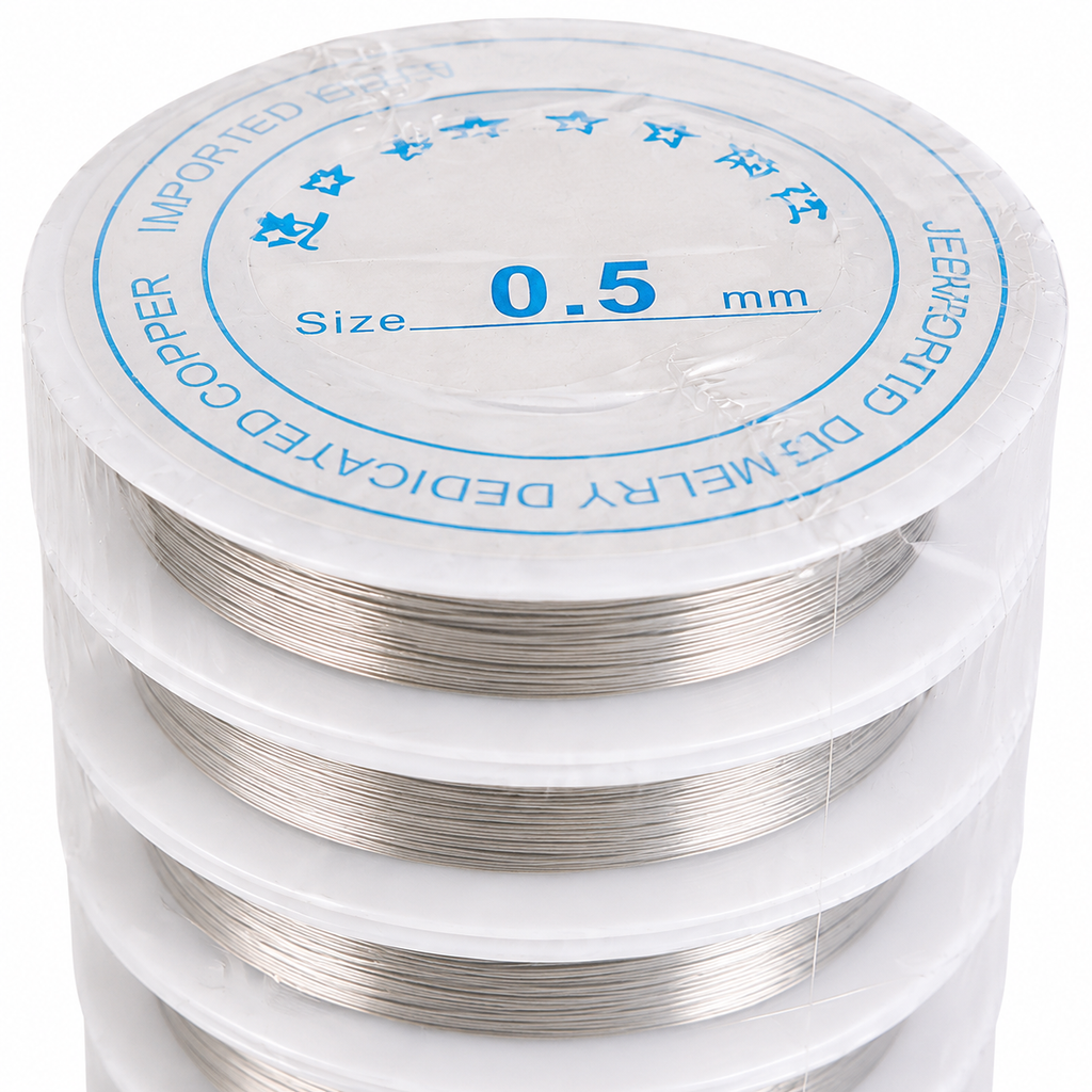 10 silver aluminum wire spools from 7AGAT, 0.5mm beading cords for jewelry making, beading, wrapping, and DIY craft projects.