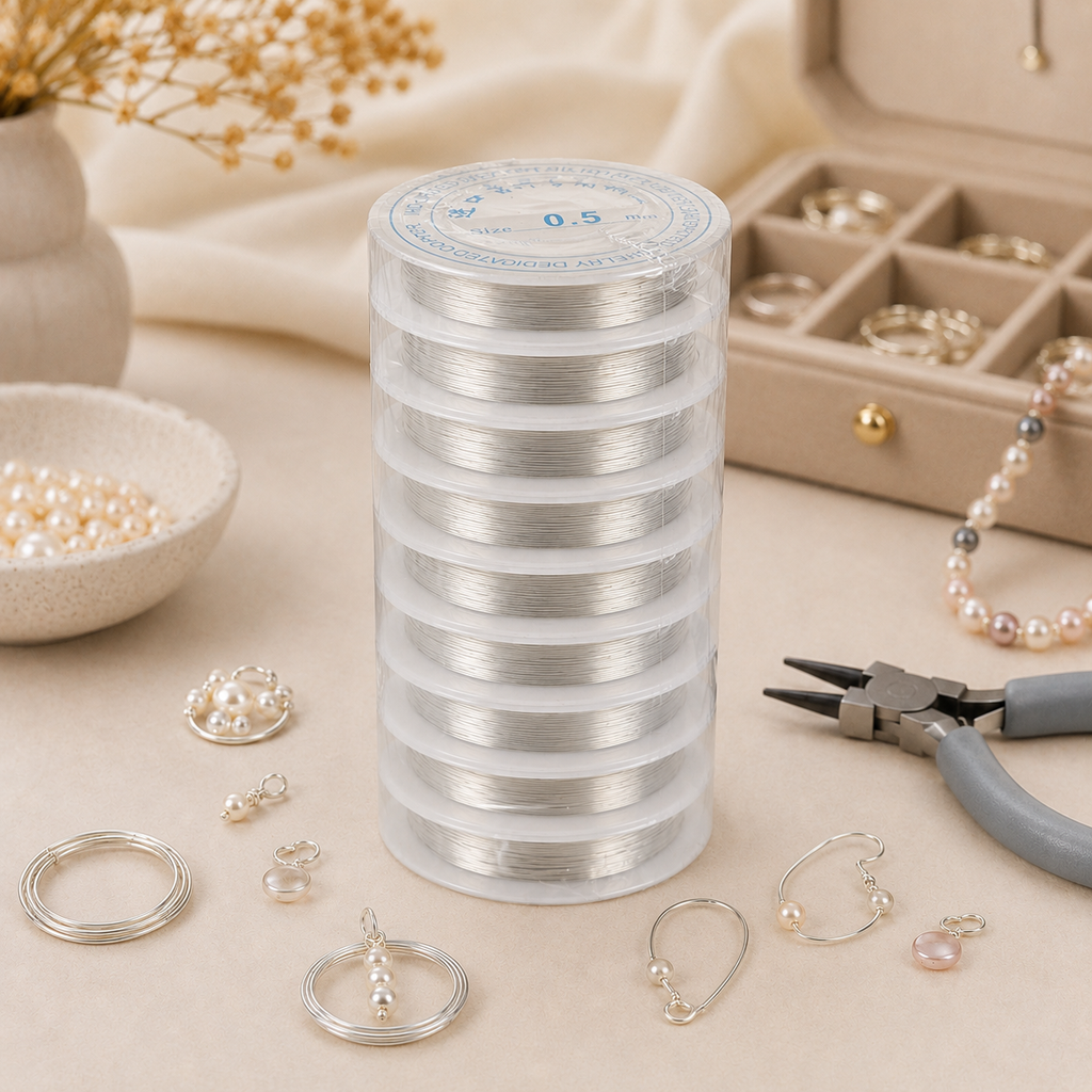 10 silver aluminum wire spools from 7AGAT, 0.5mm beading cord for jewelry making, beading, wrapping, and DIY craft projects.