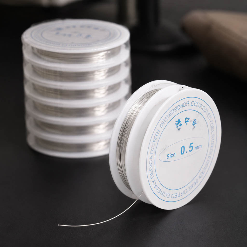 10 silver aluminum wire spools from 7AGAT, 0.5mm beading cords for jewelry making, wrapping, weaving, and DIY crafts.