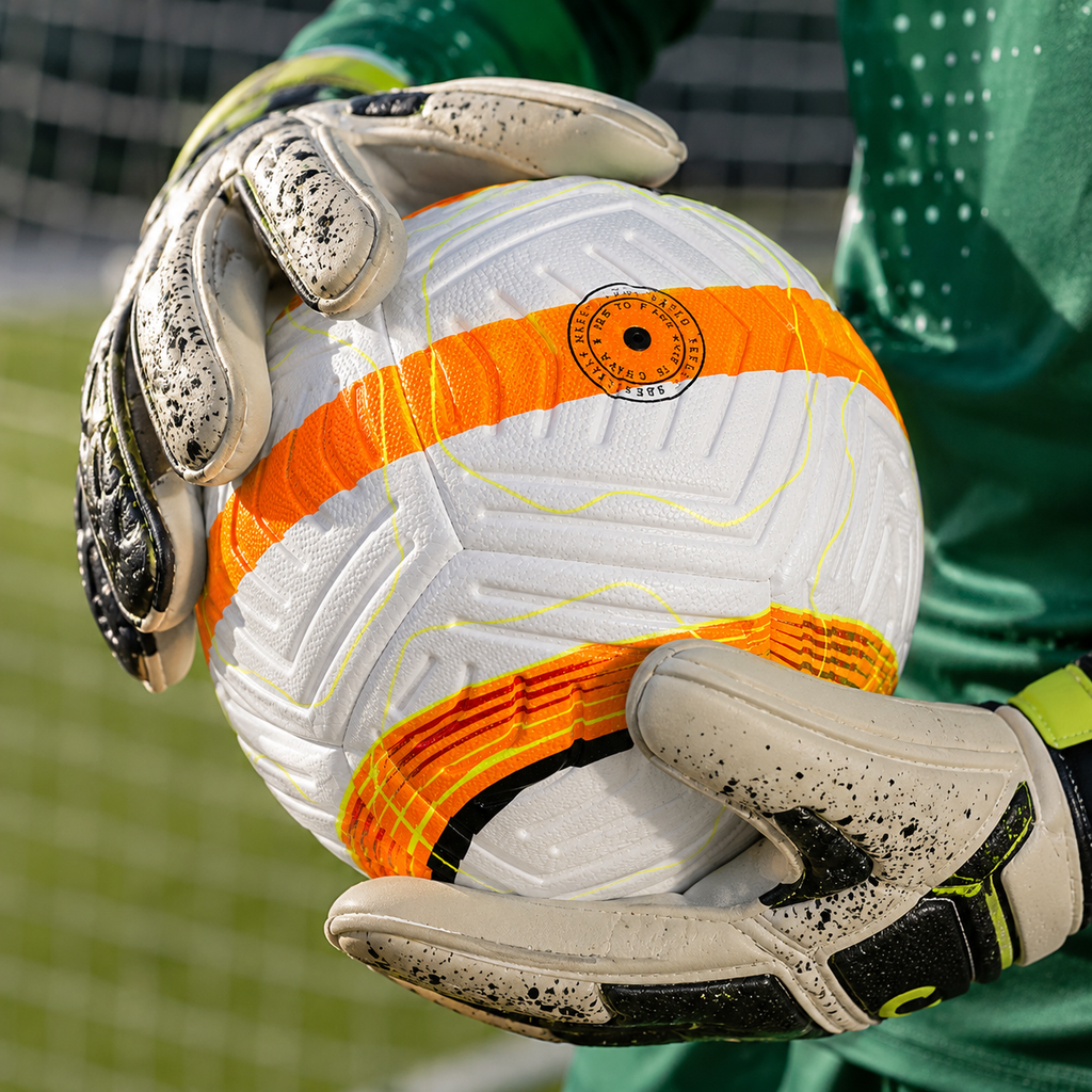 7AGAT professional size 5 stitched soccer ball, high-quality sports equipment for training and matches, shown on a field.