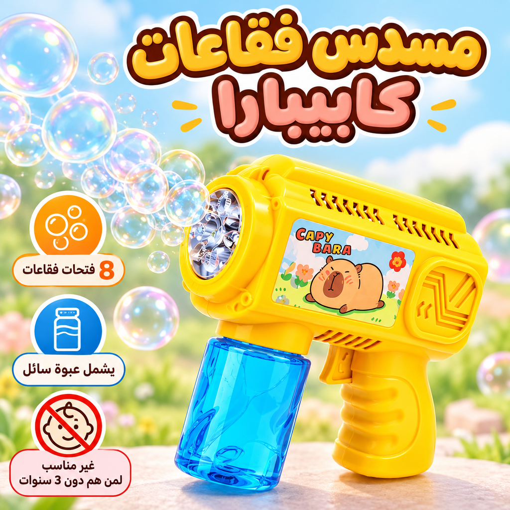 8-Hole Bubble Gun Toy with Colorful Cartoon Design & Detachable Bottle for Outdoor Play