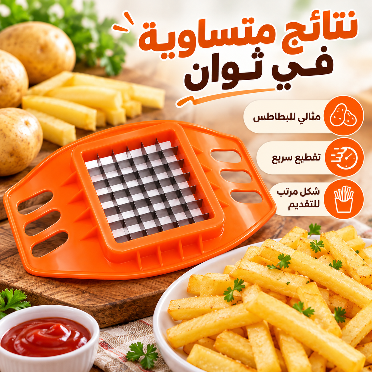 7AGAT manual potato cutter with metal grid for making French fries, handheld kitchen tool for slicing potatoes easily