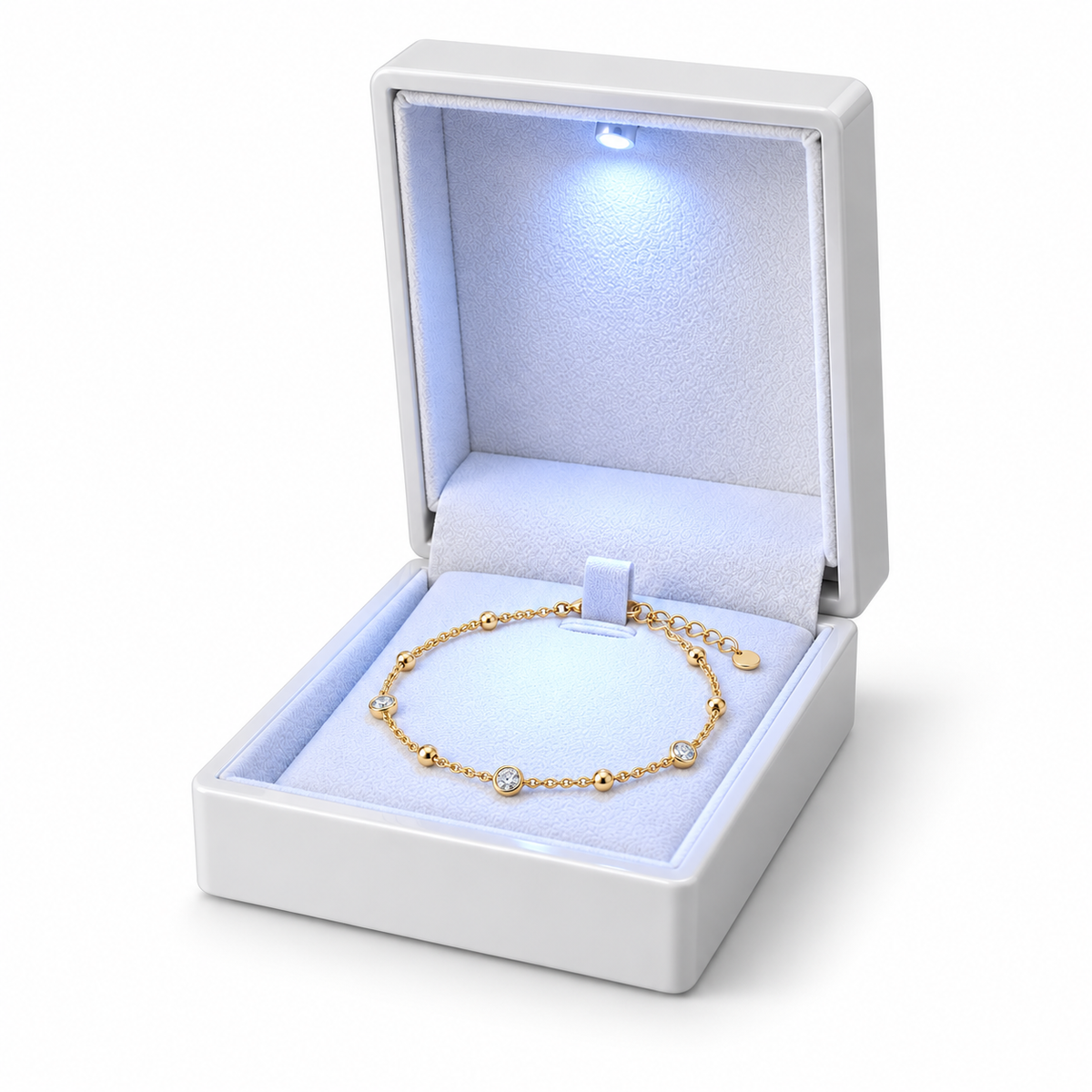 White LED lighted jewelry gift box for necklaces and pendants, 9x6.5x2.5 cm, by 7AGAT.