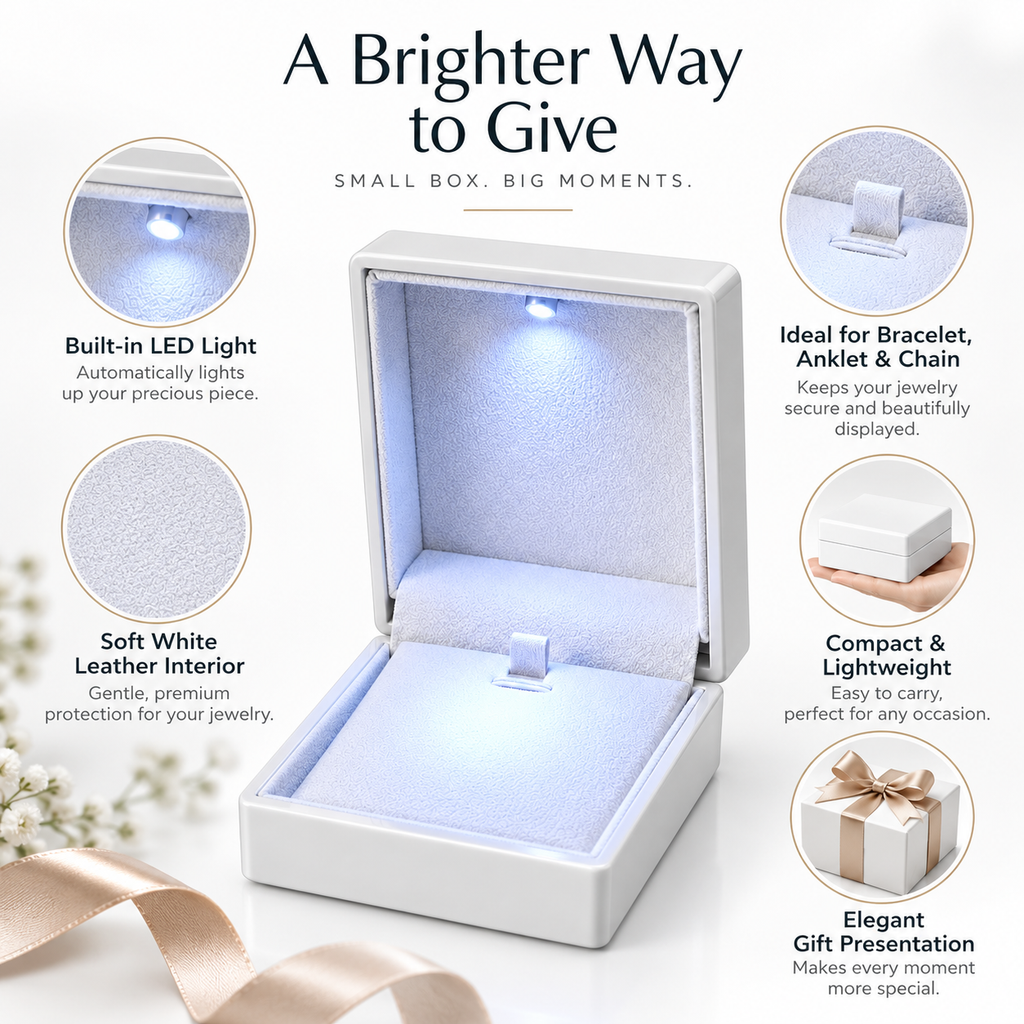 White LED lighted jewelry gift box for necklaces and pendants, 7AGAT, compact 9x6.5x2.5 cm storage container
