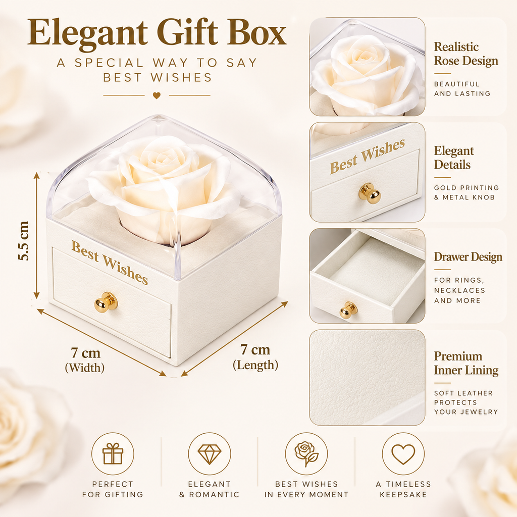 White decorative jewelry gift box with pull-out drawer and transparent display dome by 7AGAT, measures 7x7x5.5 cm.