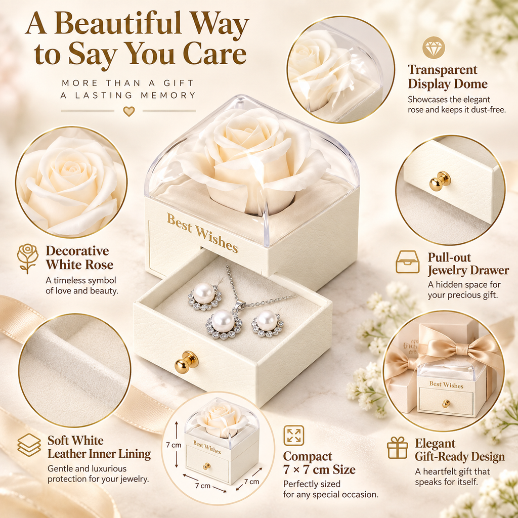 White decorative jewelry gift box with pull-out drawer, transparent display dome, 7 x 7 x 5.5 cm by 7AGAT