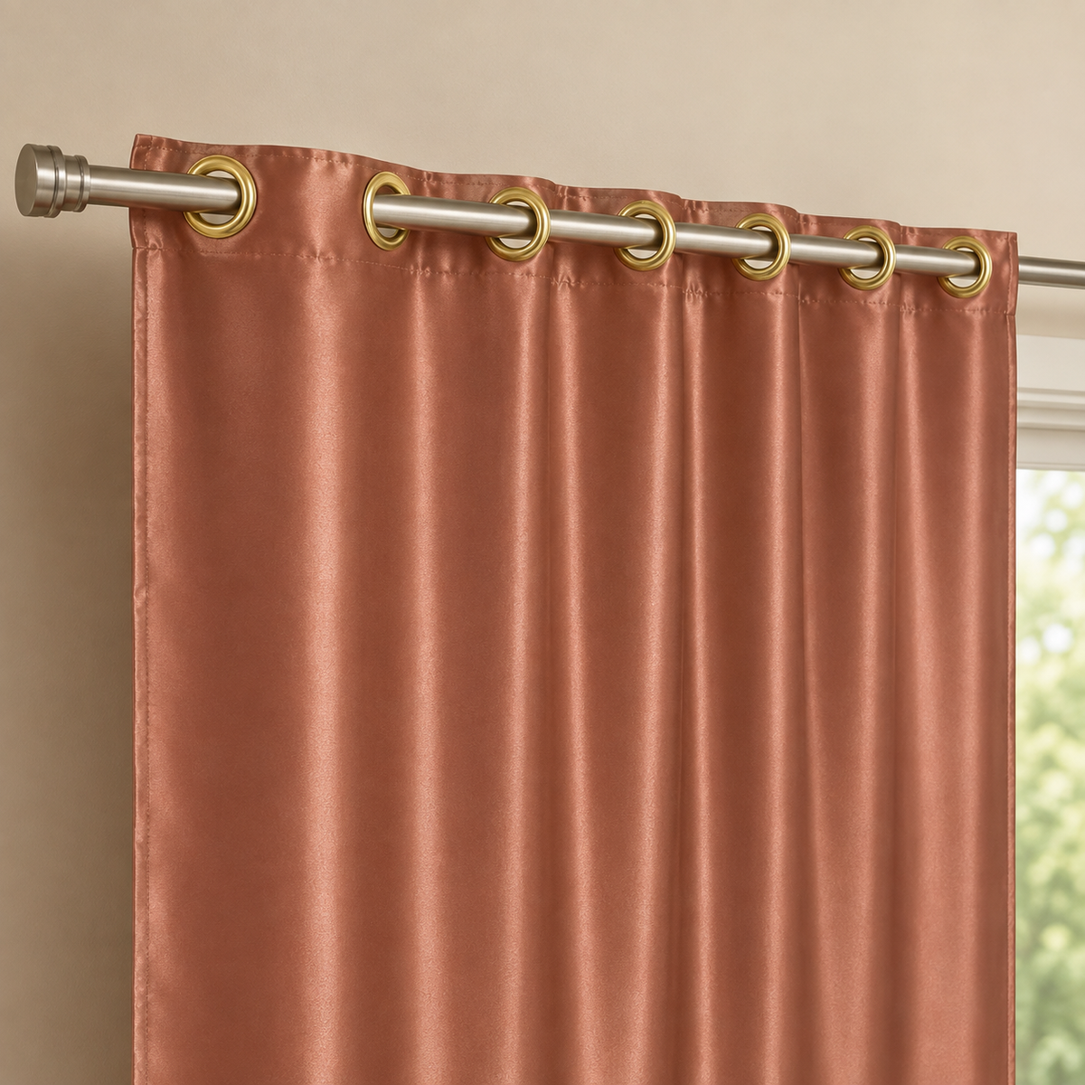 Gray window curtain with metal grommet top, ideal for bedroom and living room, 7AGAT curtain and blind accessory.